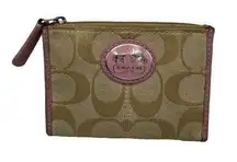 Coach  Tan Canvas Signature Cardholder / Coin Purse w/ Keychain