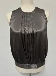 Vertigo Gray Satin Pleated Blouson Sleeveless Blouse Sz XS