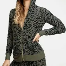 Chaser NWOT  olive green leopard cheetah print zip up hoodie