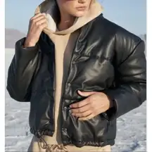 NWT Rails Otto Faux Leather Puffer Jacket L Black