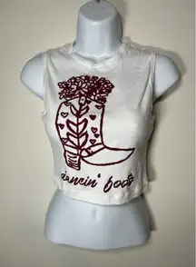 Dancing Boots Size Small White Tank Crop Top