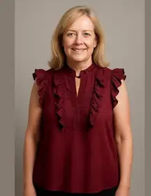 LOFT Red Mandarin Collar Ruffled Blouse