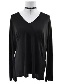 Black Long Sleeve V-Neck Trim Blouse Plus Size 2X