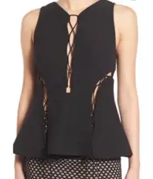 Kendall + Kylie Black Lace‎ Up Peplum Cut Out V Neck Sleeveless Top XS