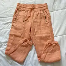 Athleta Cabo 100% Linen Jogger Pant Womens Size 4P Orange Ankle Cuffed Pockets