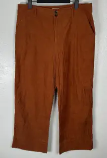 Garnet Hill Corduroy Wide Leg Cropped Pants Womens 10 Relaxed Fit Brown Orange