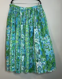 SANDY STARKMAN Large Blue Green Prairie Boho Crinkle Broomstick Long Maxi Skirt
