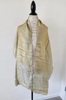 Liz Claiborne Vintage Gold Sheen Flower Paisley Wide Neck Scarf Wrap