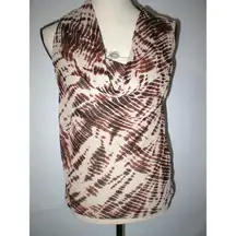 New Womens Ann Taylor Modal Lined Top Brown Tan XS Sleeveless Work Tie Dye Cowl