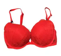 Women’s Victoria’s Secret red lace t-shirt push up bra with mesh detailing