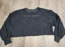 CycleBar Cropped Crewneck Black Sweatshirt Pullover Fuzzy Medium