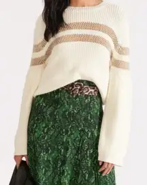 Veronica Beard Georgiana Crewneck Open-Stitch Inset Sweater Sz M