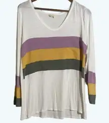 BIBI Shirt Medium Colorblock White Pullover Long Sleeve Strips Soft Casual