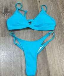 Vibrant turquoise Blue Bikini Set small - thong bottom
