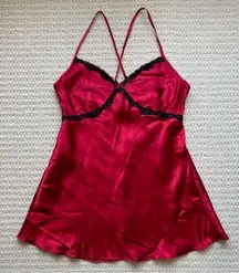 Red Lace Trim Slip Dress