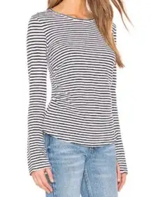linen striped bell sleeve shirt top
