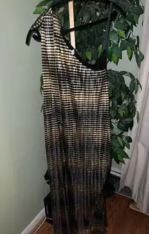 VIVIENNE HI One Shoulder Black/Gold Metallic MIDI Tent Dress Size 6 NWT