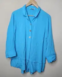 John Mark Bright Blue 3/4 Roll Tab Sleeves Buttoned Tunic Blouse Womens Size XL