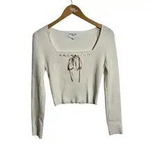 Willow & Wind Sweater Women L White Pink Bow Coquette Feminine Preppy Clean Girl