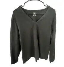 Jones Sport Basic Plain Black V-Neck Stretchy Long Sleeve T-Shirt