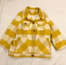 NWOT Sezane Alda plaid coat yellow check oversize look SZ40 US8  bust 48 in