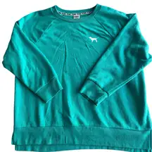 Victoria Secret Womens Teal Sweatshirt Fleece Pullover  Wash Dog Logo Large
