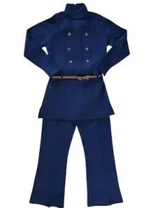 Vintage Glenmore Navy Blue Wool Knit 2-Piece Mod Sweater Set: Tunic Top Pants