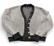 DKNY Jeans Vertical Stripe Button Front Cardigan Sweater Black White Size S