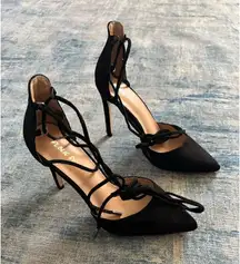 Public Desire Black Faux Suede Lace Up Stiletto High Heels Size 9