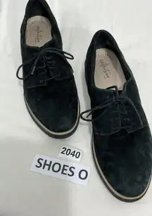 Womans Clarks Collection Ultimate Comfort Black Suede Lace Up Wedge Heel Shoe 10