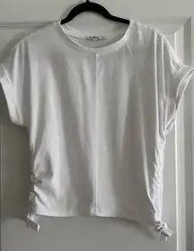 Sam Edelman White Crew Neck Ruched Side Tie T-Shirt