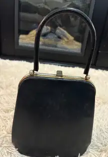 Vintage 40's  Black Kiss Lock Clutch Handbag Evening Bag Top Handle