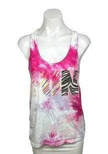 American Apparel Pink White Tie Dye Scoop Neck Racer Back Activewear Tank Top L