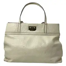 Kate Spade Cream Wellesley Ostrich Embossed‎ Leather Tote Shoulder Handbag Purse