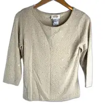 Talbots Gold Sequin Studded 3/4‎ Sleeve Sparkly Sweater Size Petite Small