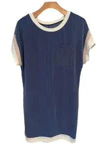 Evaless T Shirt Dress Womens Size M Blue White Ribbed Knit Relaxed Fit Stretch