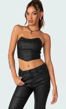 Edikted Faux Leather Strapless Corset Crop Top Small NWT