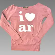 “I‎ 🩷 AR” Off Shoulder Heather Mauve Sweatshirt Alternative Earth – Small