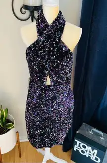 Bardot The Sequin Halter Dress, Black/Multi, Black Tie, Cocktail Party Large NWT