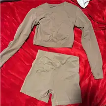 brown matching workout set shorts