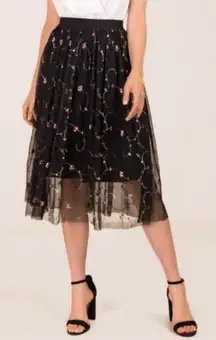 Tulle Embroidered Midi Skirt