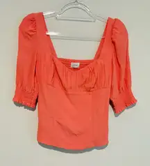 aritzia wilfred pandora puff sleeve smocked blouse fresco‎ pink size small