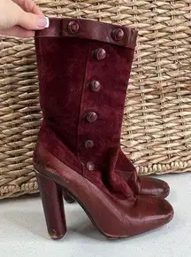 Marc Jacobs Women's Oxblood Suede Leather High Ankle Boots Maroon Size 40