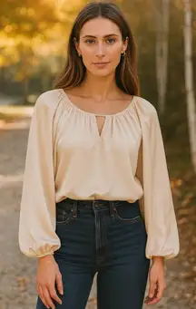 Jonathan Simkhai Long Sleeve Blouse Medium Cream Champagne Quiet Luxury