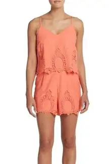 Saks Fifth Avenue Coral Crochet Lace Sleeveless Romper M