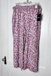 DKNY Women's Pink Ditsy Floral Stretch Wide Leg Pedal Pusher Pull On Pants M NEW