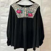 3 XL Oddi black top with embroidery, dolman sleeve, new with tags