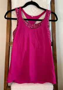 Lululemon Hot Pink Workout Tank With Built In Pink Patterned Sports Bra