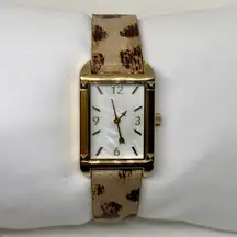 Stella & dot women gold tone watch quartz analog 20mm mop dial leather running