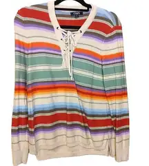 Chaps Size Medium M Cotton Stripes Striped Colorful Long Sleeve Sweater Top